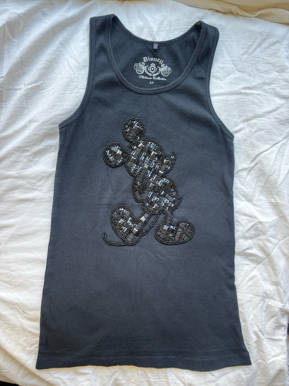 Disney Black Tank Top with Sequin Mickey Silhouette